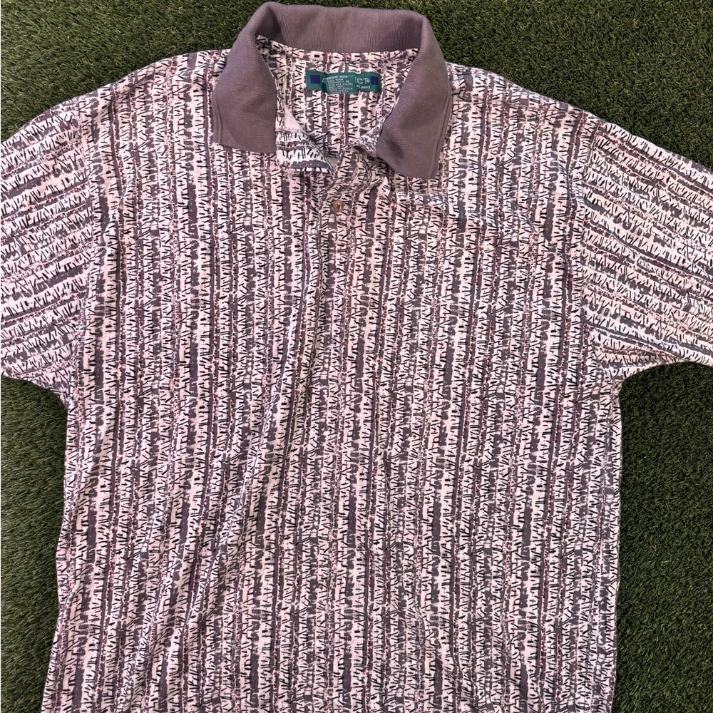 Architect Taupe & White Striped Script Polo